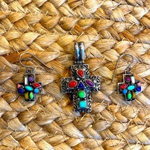 Sterling silver cross pendant and earrings